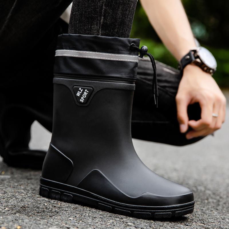 New men's short rain shoes non-slip and waterproof fashion rain boots fleece thermal rubber shoes kitchen work short water shoe cover