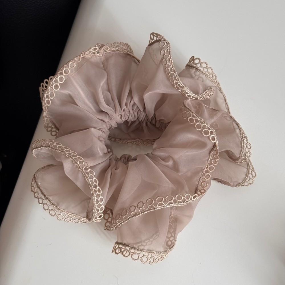 

Korean Style Lace Trim Mesh Scrunchie Solid Color Large Intestine Hair Ring Bun Rubber Bands Daily кавовий