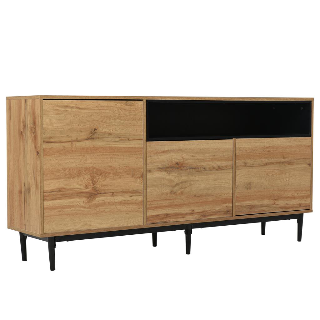 Modern wooden sideboard with three doors and shelves, 160 x 35 x 76 cm, easy assembly, space-saving design, robust and reliable
