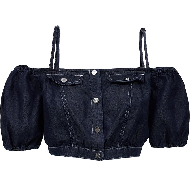ONLY Women's Off-Shoulder Denim Short Sleeve T-Shirt