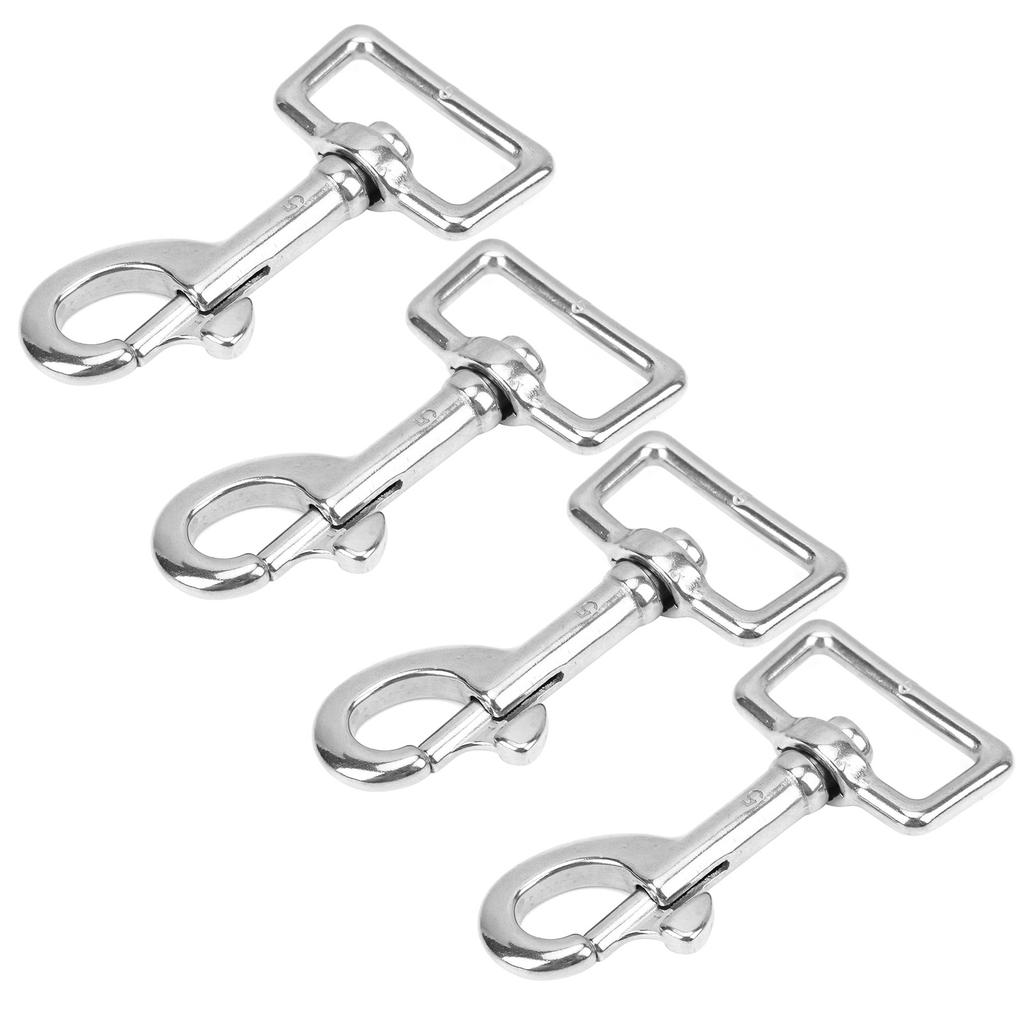 4PCS Snap Hook Square Ring Single Head Dog Leash Buckle Stainless Steel for Wallet BackpackL85mm   150kg
