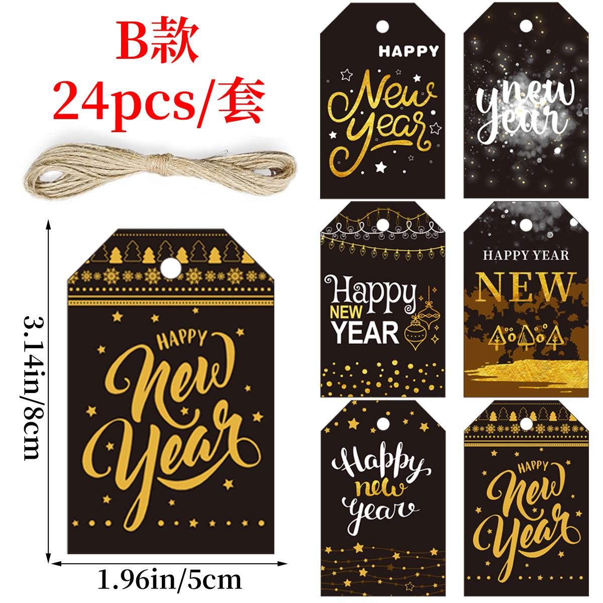 

New Year New Year Party Decoration Tag Happy New Year Hemp Rope Card Pendant Type B New Year s hemp rope tag [24pcs]