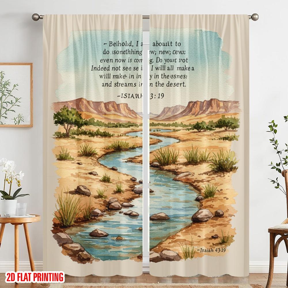 2pcs 2D Flat Printing Curtain Isaiah 43 19 Desert Streams 100% Polyester Fabric Without Electricity Holiday Decorations Use for