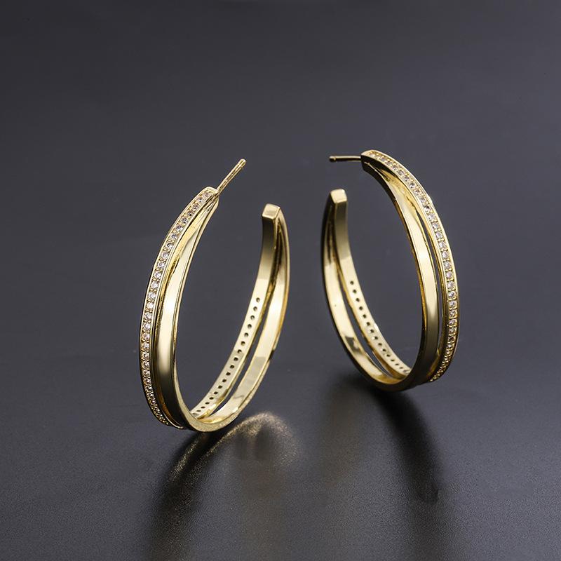 Wish women s fashion with micro-diamond zircon big earrings, Korean version exaggerated round big earrings women s personalized earrings
