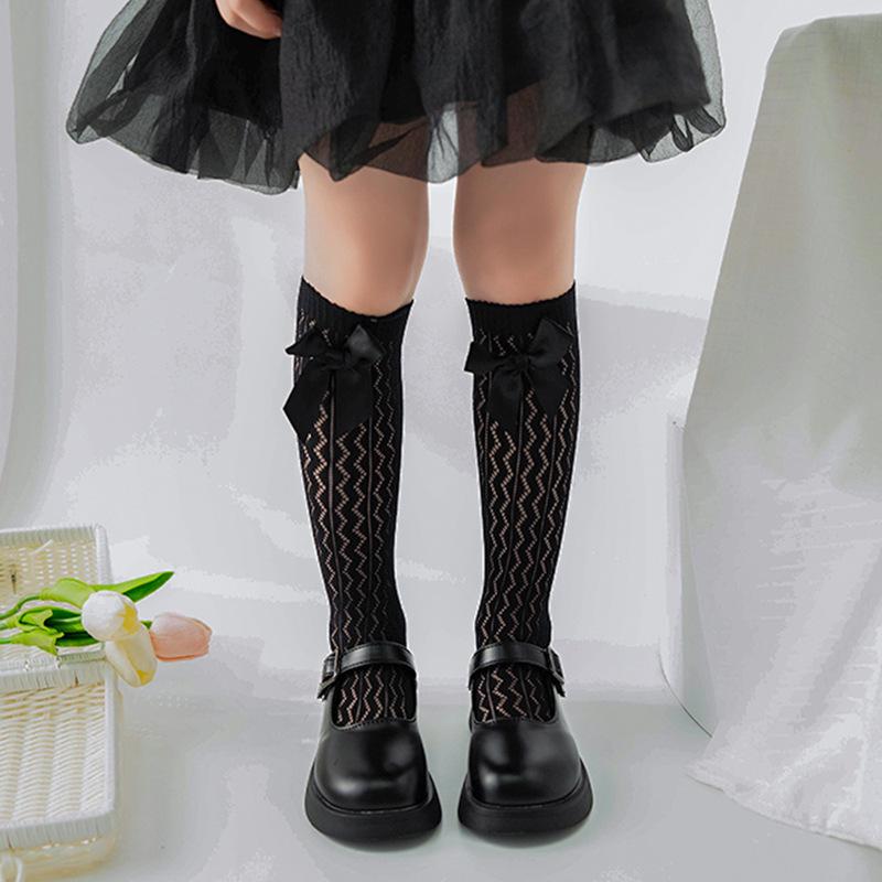 Girls' Lolita Crochet Lace Bow Mid-Calf Socks