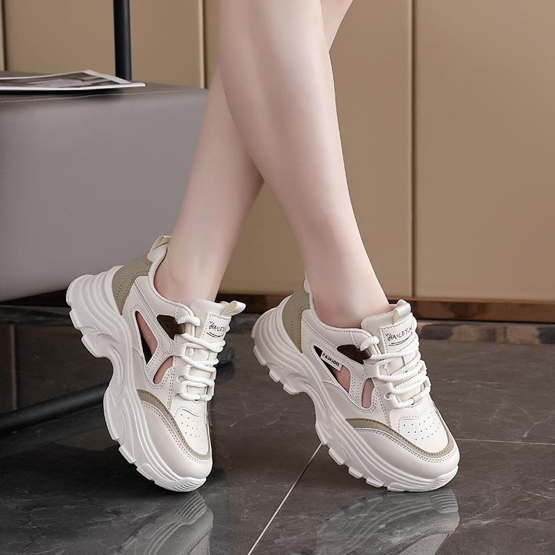 Customized breathable dad shoes women's 2025 summer student running shoes casual thick-soled hollow women's shoes DY-816