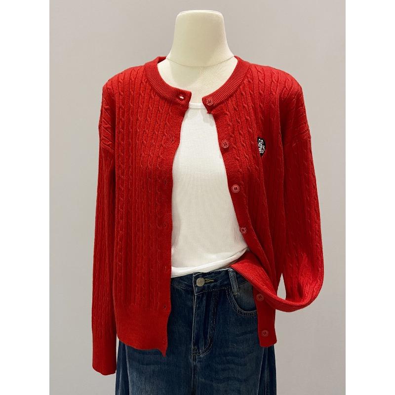 Twist texture knitted cardigan jacket women's single-breasted top spring and autumn casual age-reducing long-sleeved soft waxy sweater