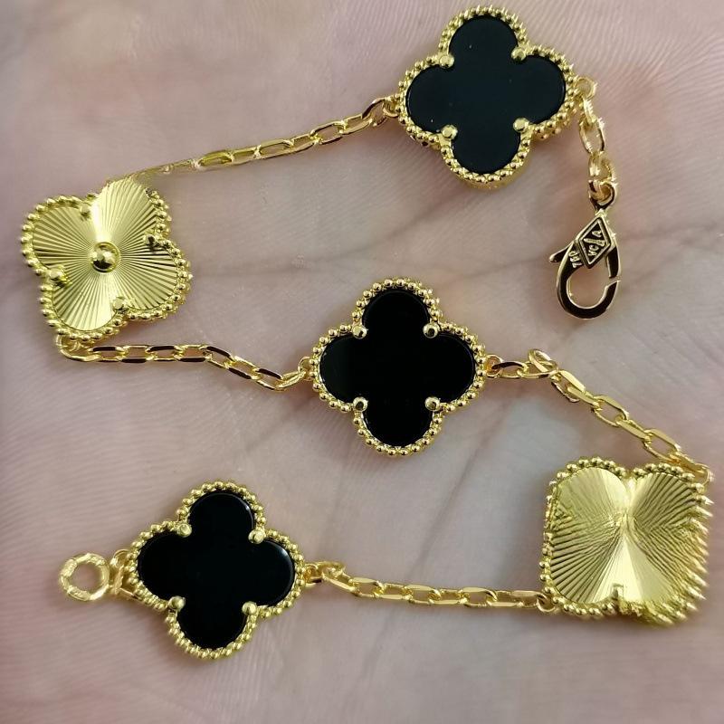 Exquisite Four-leaf Clover Bracelet for Women Five-flower Bracelet Double-sided Natural White Mother-of-pearl and Carnelian Bracelet