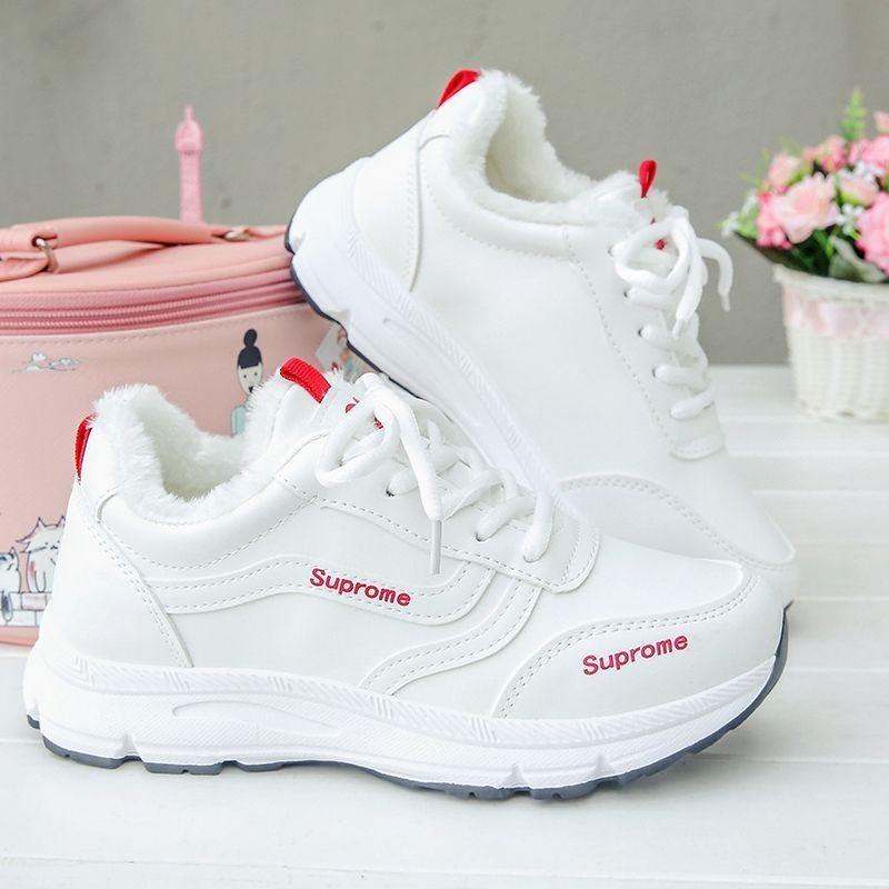 Sneakers women's shoes spring new versatile running shoes winter velvet cotton shoes casual white shoes