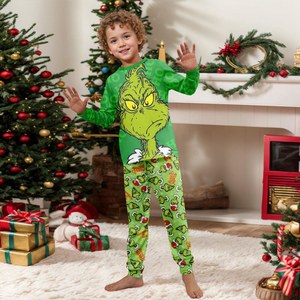 Weihnachtsdruck Süßes Familienset Schlafanzug, Hauskleidung, Familienset Langarm Oberteil Hosen Set
