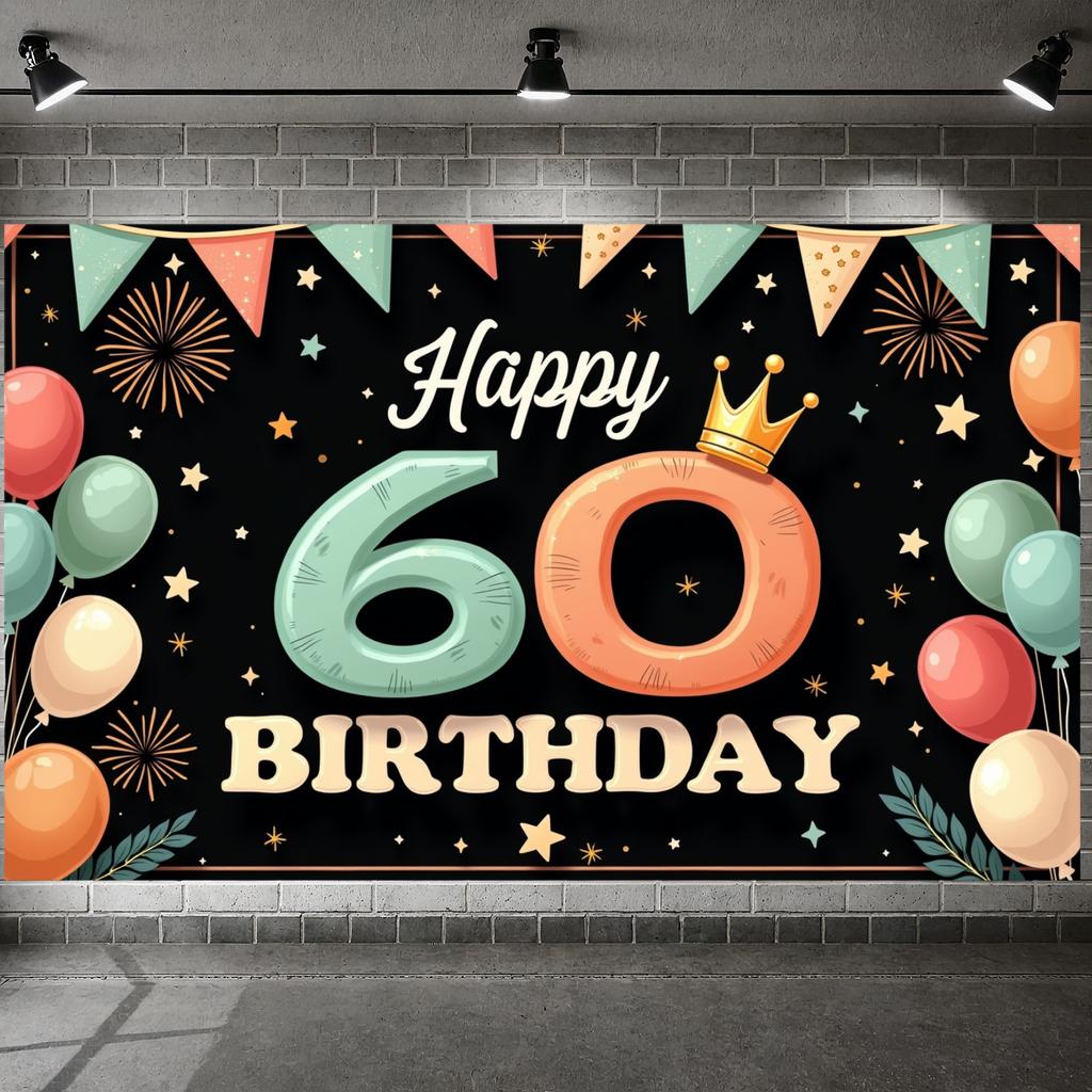 Happy 60 Birthday Banner Macaron Color Scheme Birthday Party Background Birthday Banner Crown Decoration For Friend Family