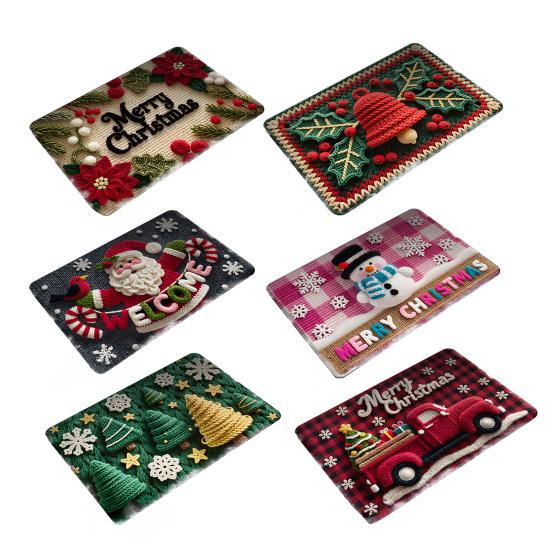 Christmas Floor Mat 3D Effect Pattern Doormat Santa Welcome Mat Non-Slip Xmas Tree Snowman Floor Rug for Entryway Porch