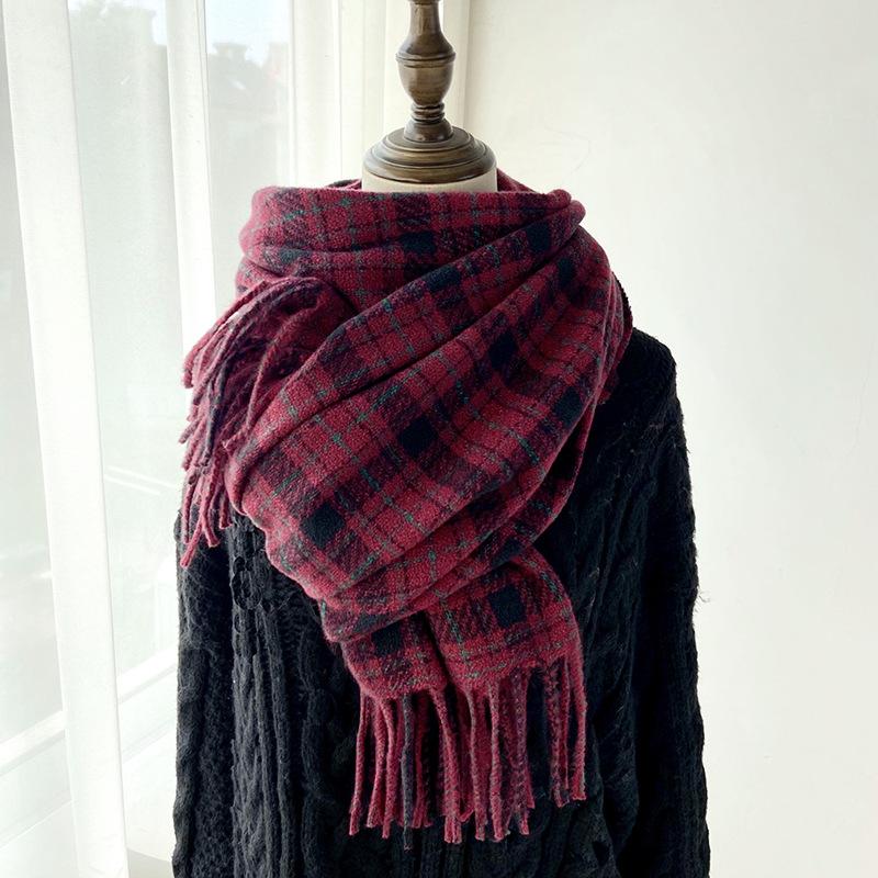 Retro Fashion Winter Women Men Knitted Scarf Headscarf Casual Preppy Plaid Tassel Scarve Lady Mujer Wrap Shawl Unisex Korean New