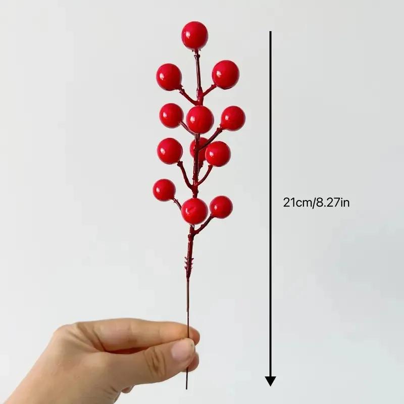 Red Faux Berry Branches Set for DIY Holiday Decoration Artificial Stems for Christmas Tree Graduation Halloween Gift Ideas