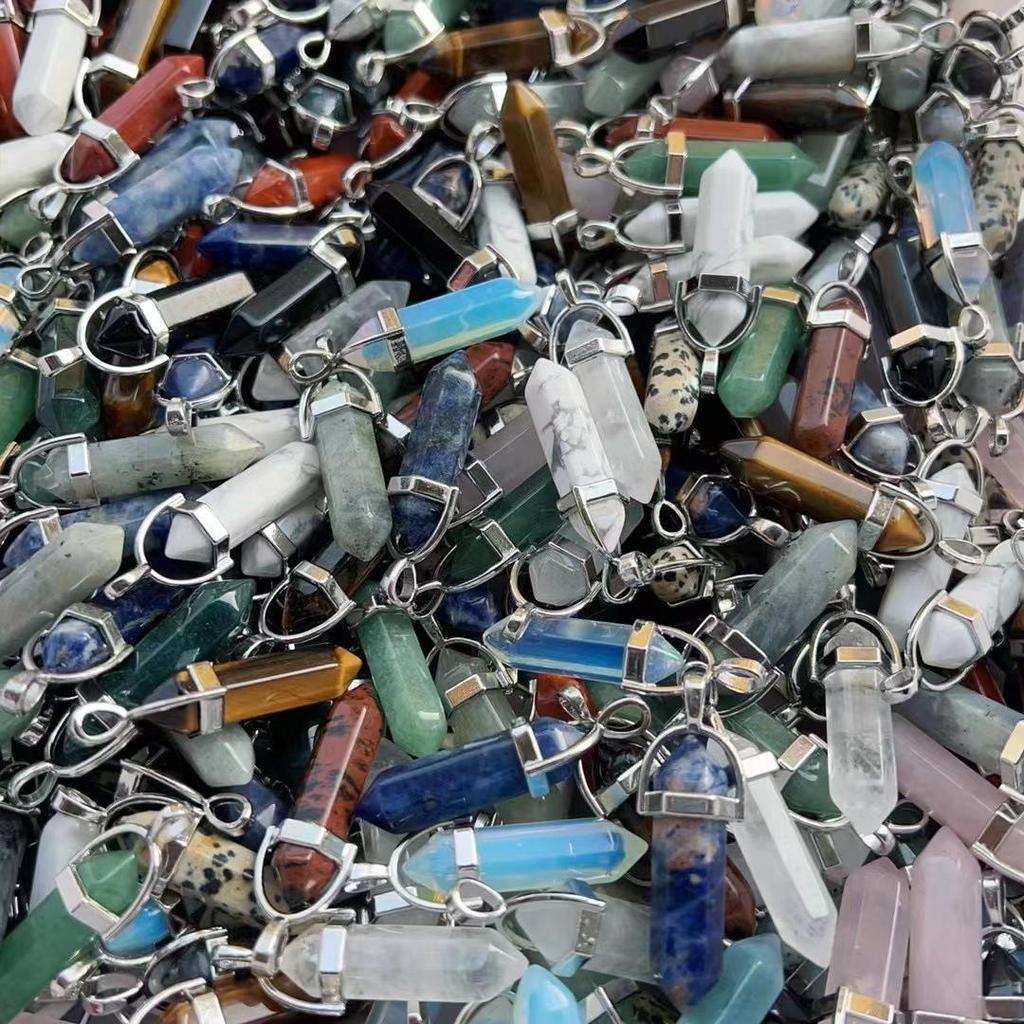 Agate Bullet & Rose Quartz Double Point Pendant Necklace