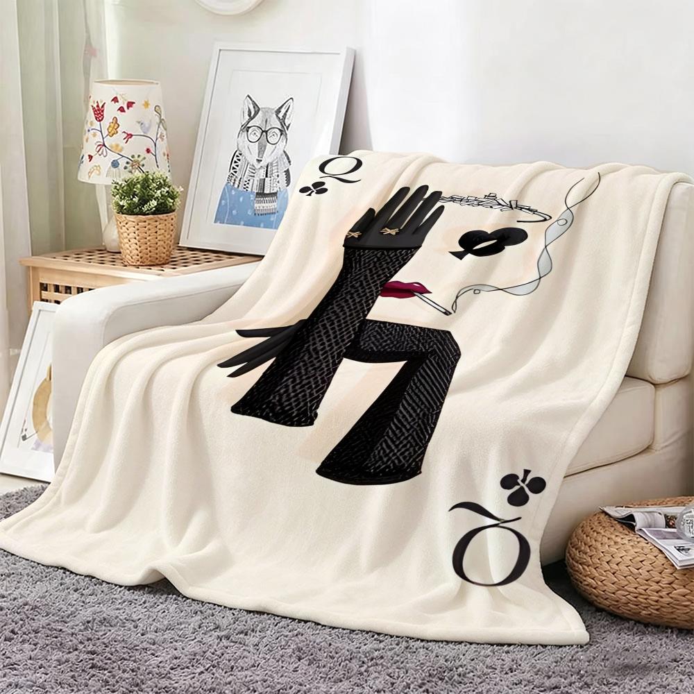 Artwork Q-Q Playing Cards Throw Lightweight 240g Flannel Blanket Soft Skin-friendly for Summer Cooling