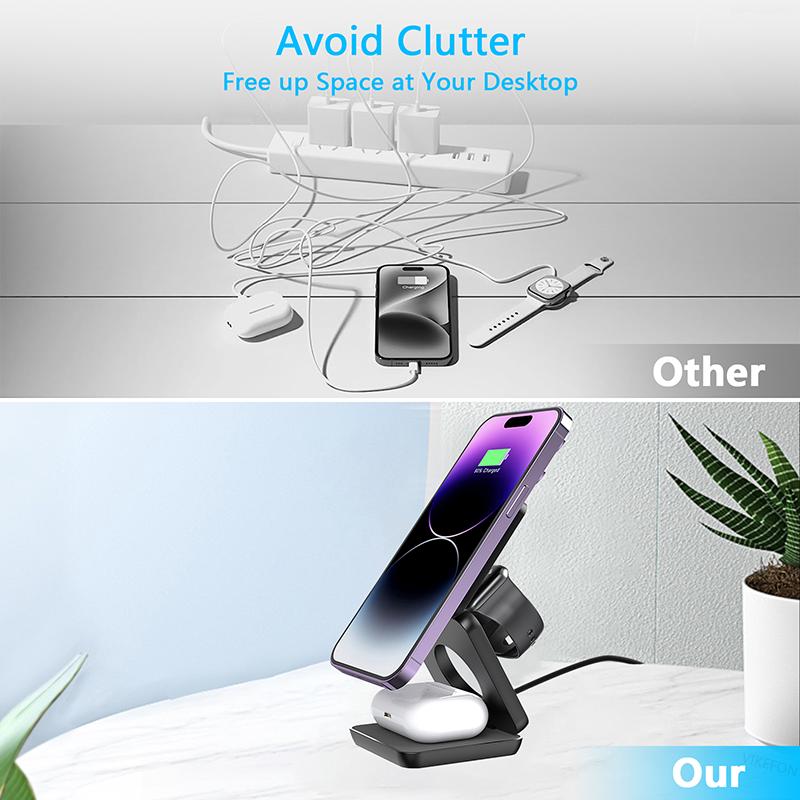 3 In 1 Magnetic Wireless Charger Stand Macsafe for iPhone 15 14 13 12 Apple Watch 8 7 6 Airpods Pro Fast Charging Dock Station