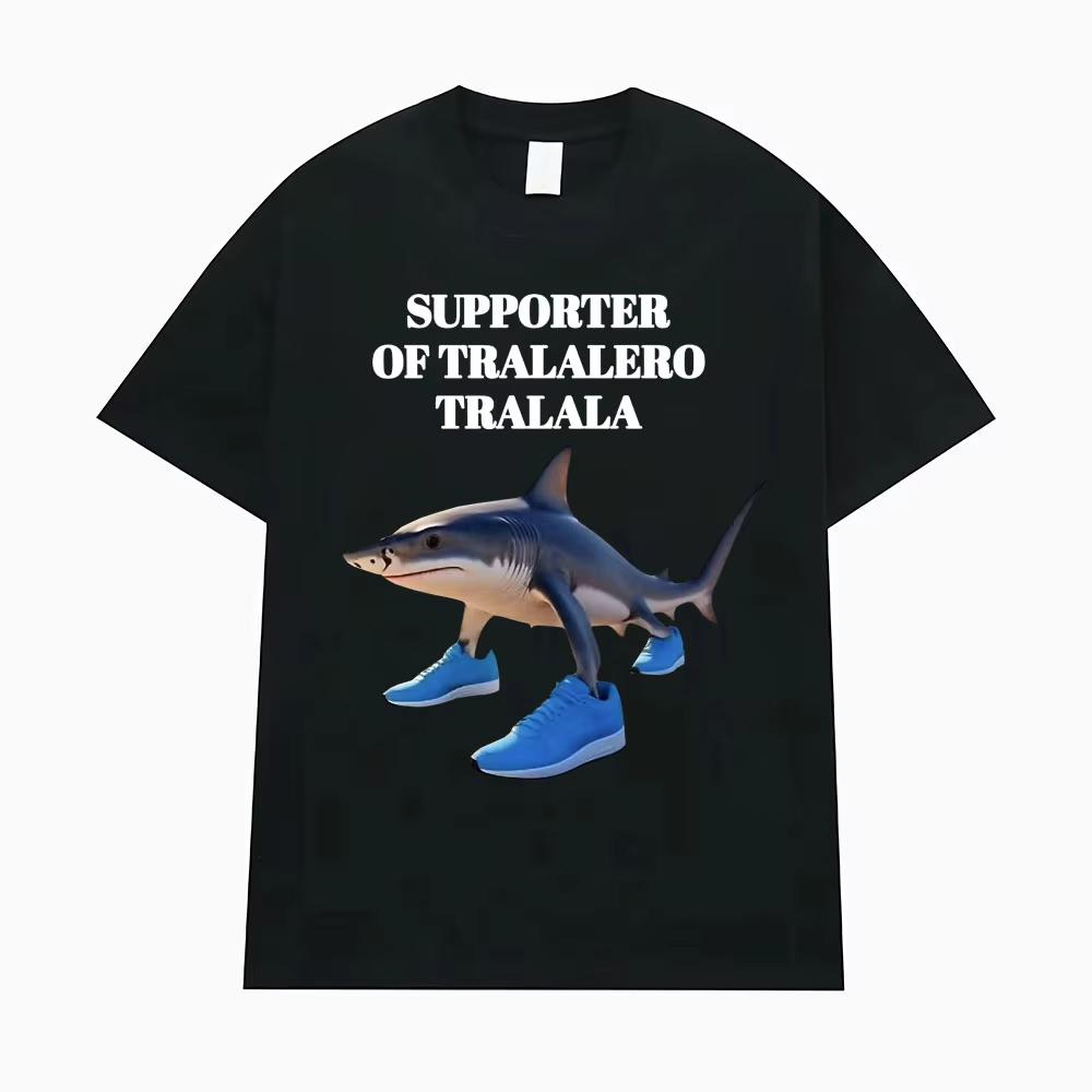 Funny Running Shark Meme T Shirt Supporter of Tralalero Tralala Graphic T-shirt Men Women Clothing Humor Casual Comfort T Shirts