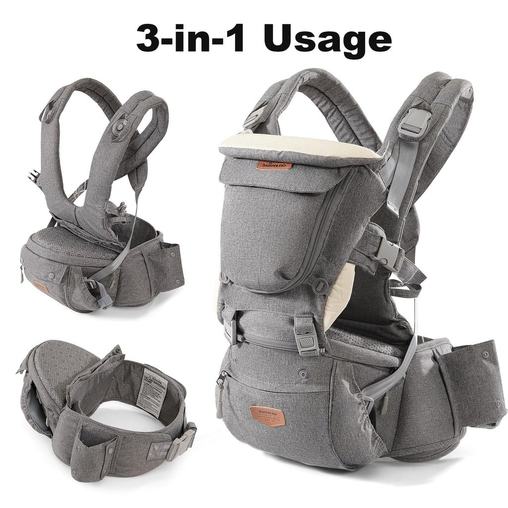 Sunveno Baby Hip Baby Back Easy to Wear Carrier, Seat, Carrier, Carrier, Face-to-Face Carry, Washable, (Gray)
