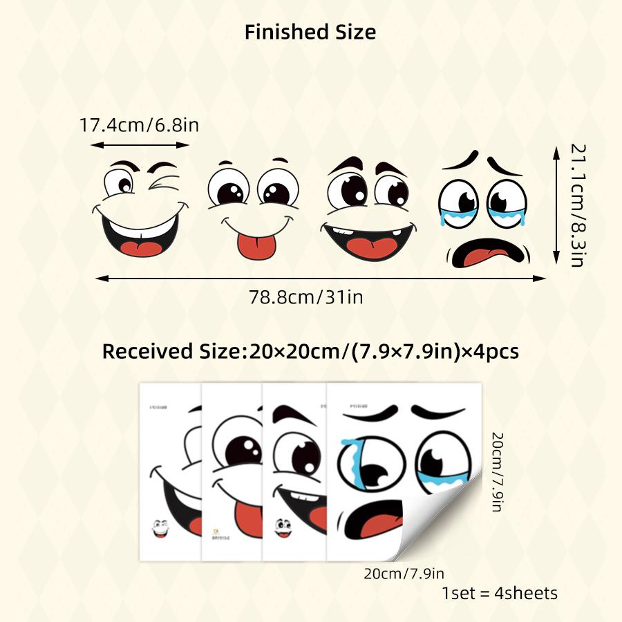 4 sheets/Set Cartoon Face Stickers,Self-Adhesive, Plastic Surface Compatible,Home Decoration Suitable for Trash Can, oilet Decor