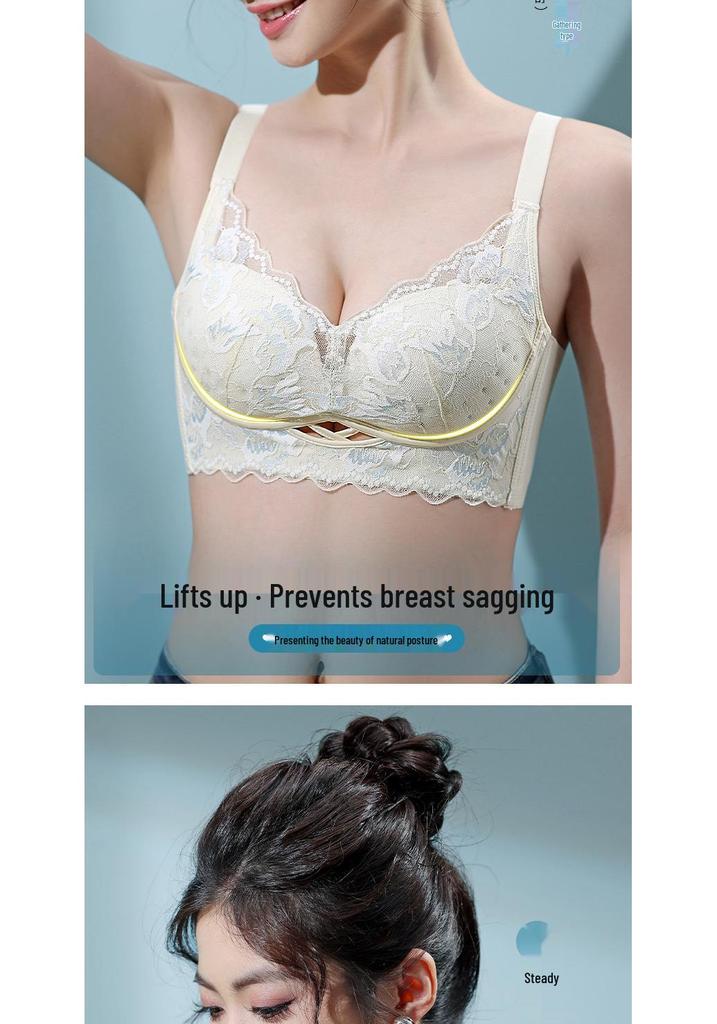 European & American Style Wireless Push-Up Lace Bra with Side Support - Comfortable & Breathable Women's Underwear