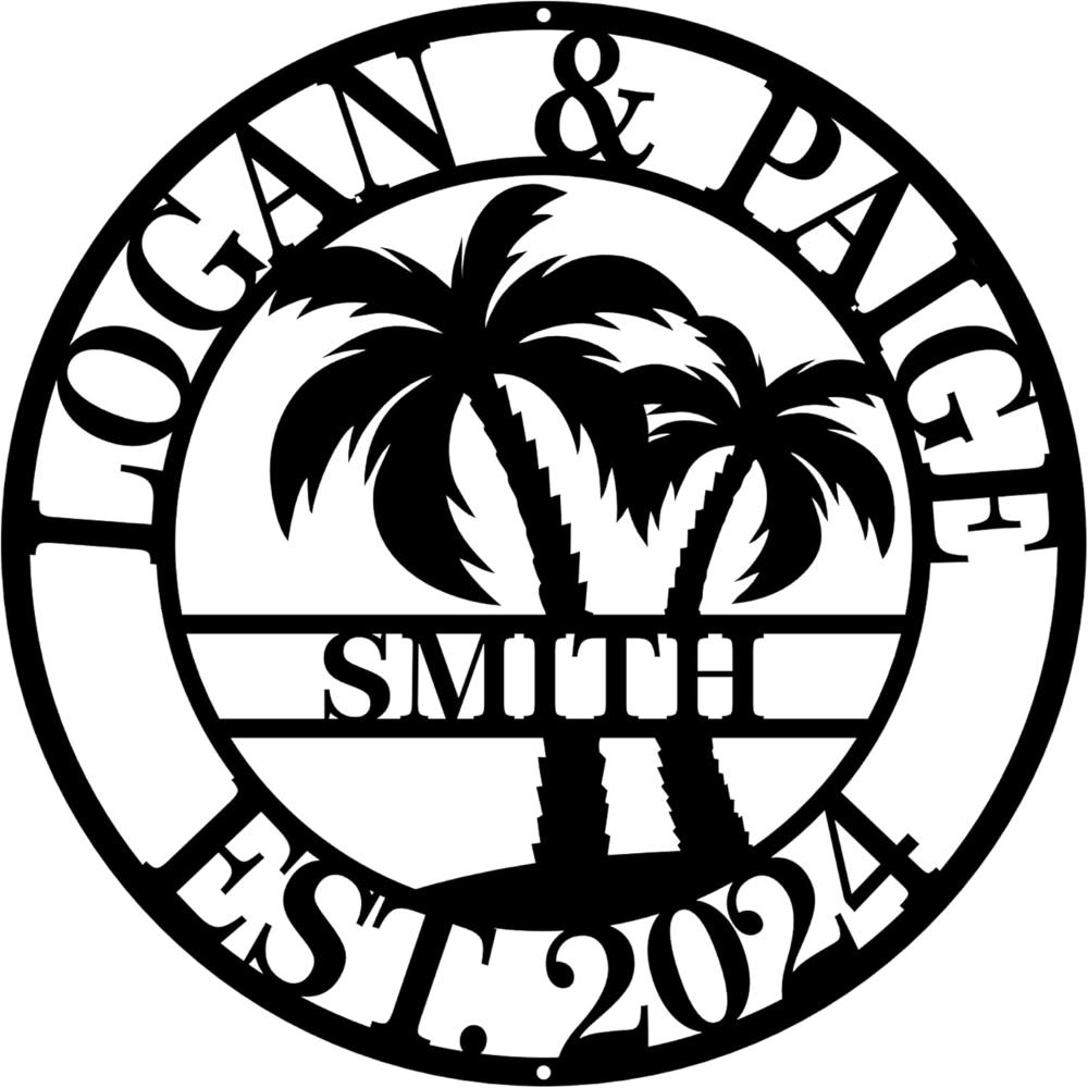 

Personalized Metal Wall Art Beach Palm Tree Name Sign Home Office Decor Gift 12 inch