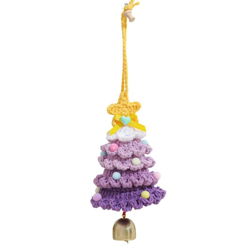 Crocheted Christmas Tree Ornament Soft Hanging Pendant With Bell Portable Holiday Car Decoration