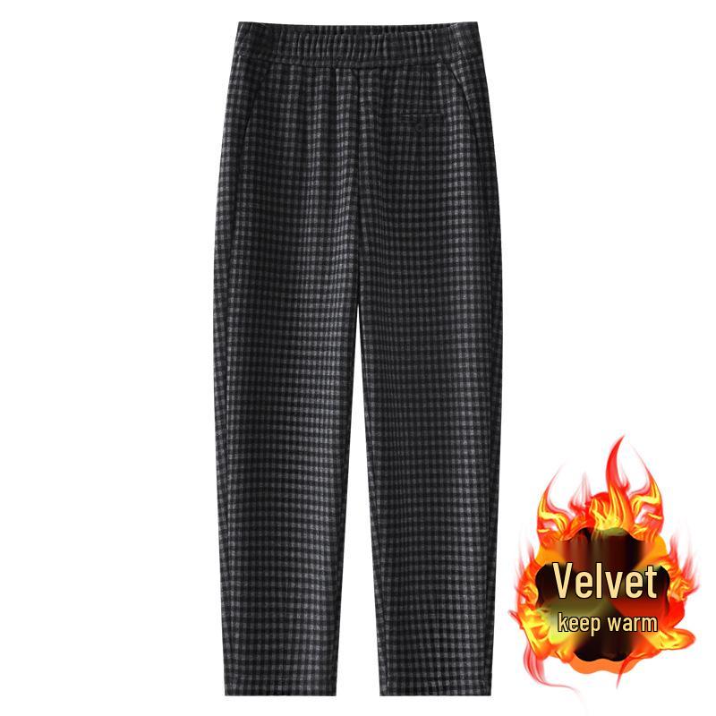 

Женские клетчатые твидовые брюки-шаровары 2024 - Свободные, на флисовой подкладке, длиной девять четвертей, брюки-морковки для осени и зимы M