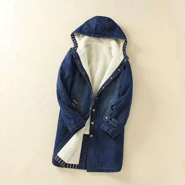 Autumn and Winter Women's Thick Denim Cotton Coat Mid-length Women's Plus Size Jacket