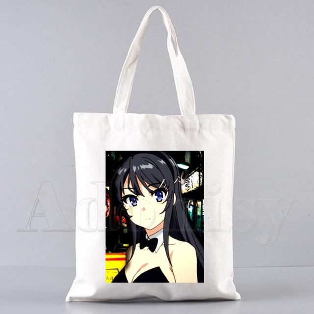 Bunny Girl Senpai Sakurajima Mai Shopper Bags Shopping Bag Tote Bag Skulderveske Lerretsvesker College Håndveske med stor kapasitet