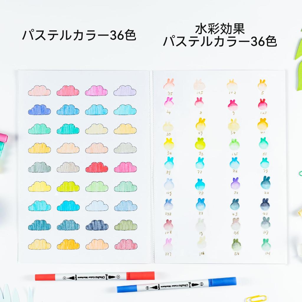 Ohuhu Art Marker 36 Pastel and Light Color Brush Watercolor Brush Fine Picture Coloring Storage Case Included Pens, Colors, Set, Tip, Pen,