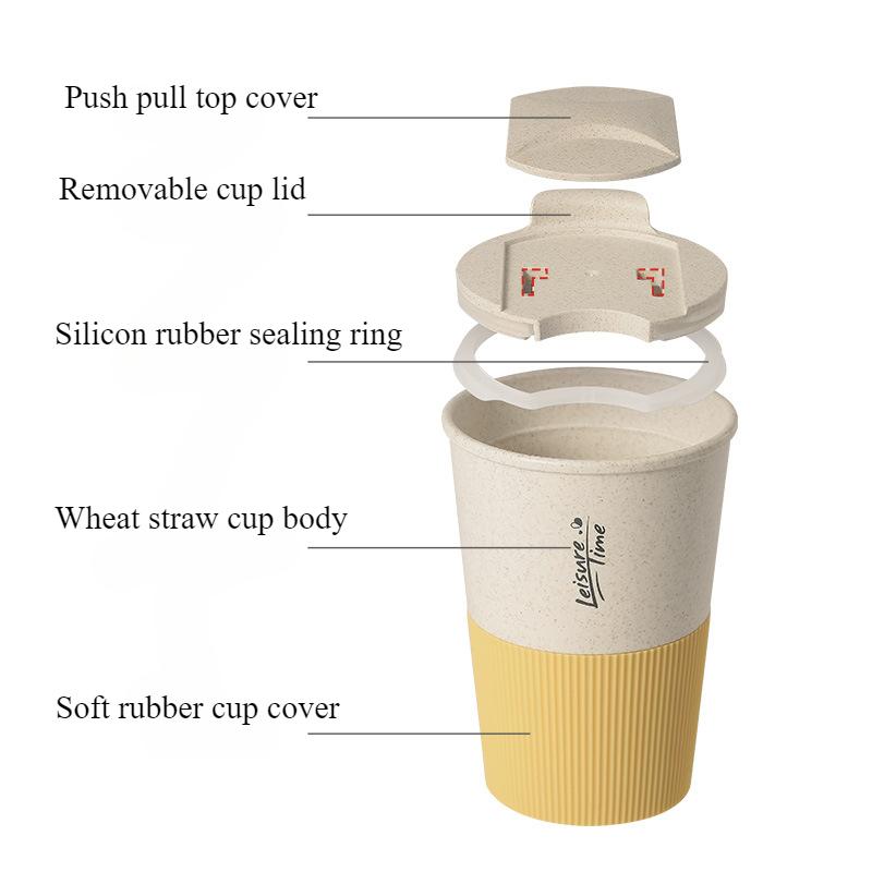 1PCS Portable Coffee Cup Double Wall Mug Wheat Straw Plastic Travel Water Bottle with Lid Microwave Heat Preservation Drinkware