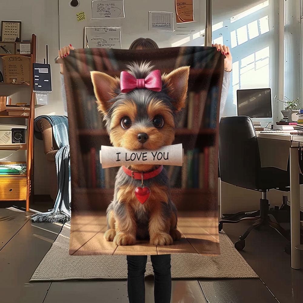 1Pc Iloveyoudog Print Flannel Blanket, High Quality Comfortable for All Seasons, Home Decor, Warmth and Comfort, Perfect for Christmas Gifts