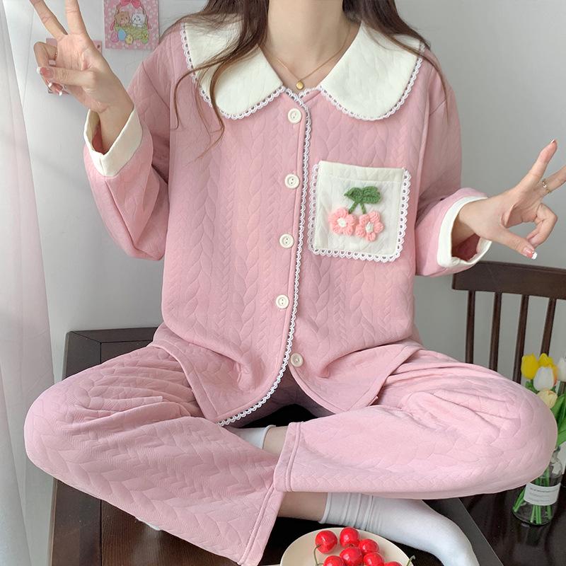 Air Cotton Layered Maternity Pajamas for Autumn/Winter - Breastfeeding & Postpartum Homewear