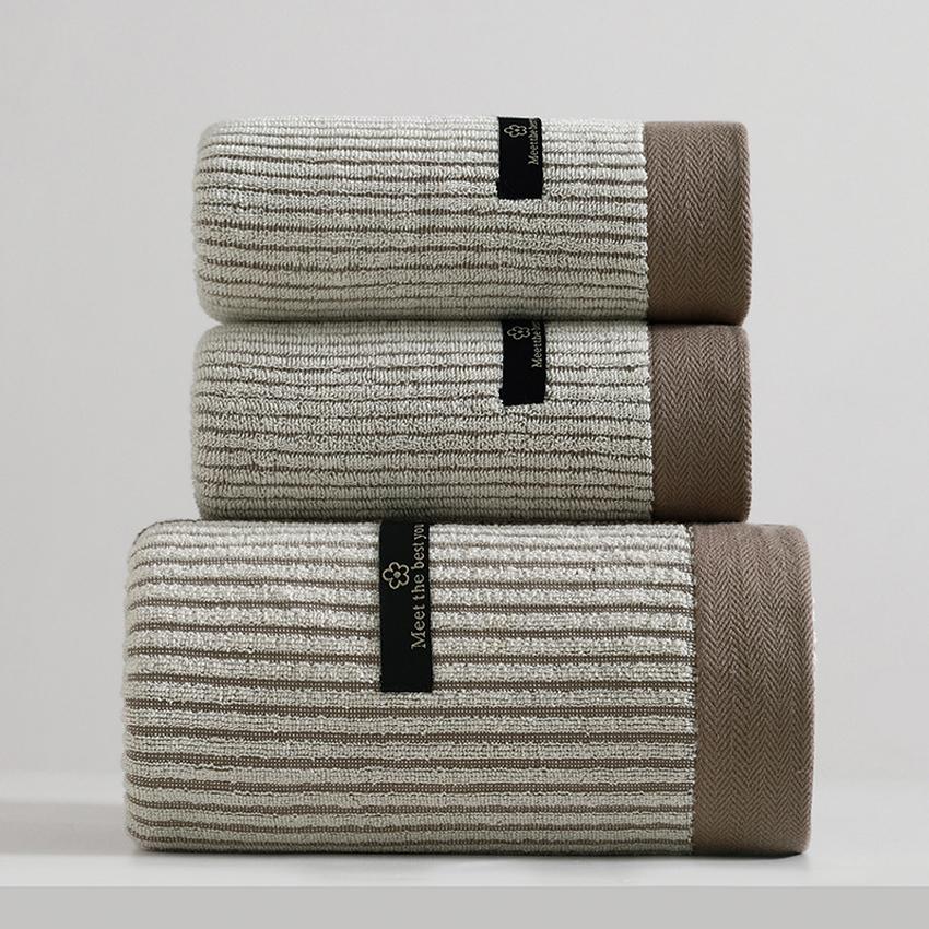 3pcs/set Cotton Striped Face Bath Towels Super Soft Absorbent Shower Towel Set for Adults Home Bathroom serviette de bain