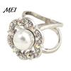 Shiny Scarf Ring Retro Flower Ring, Faux Pearl Rhinestone Clip, Electroplated Elegant Decorative Silk Holder for Women Neckerchiefs Shawls Shirts