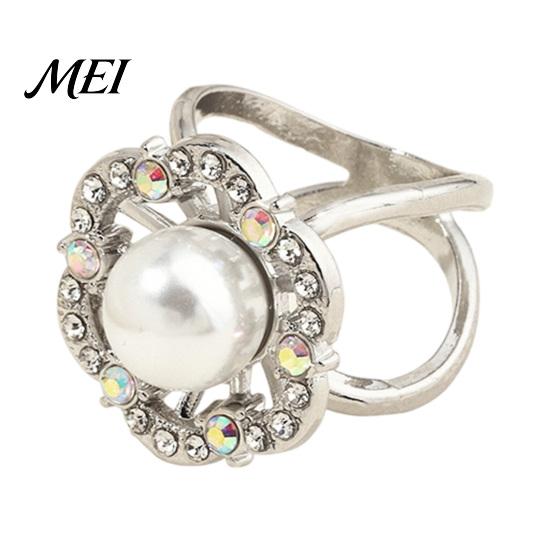 Shiny Scarf Ring Retro Flower Ring, Faux Pearl Rhinestone Clip, Electroplated Elegant Decorative Silk Holder for Women Neckerchiefs Shawls Shirts