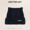 Cute Cat Ears Beanie Hat for Women Solid Color Warm Knit Cap Outdoor Ear Protection Pullover Cap Crochet Bonnet