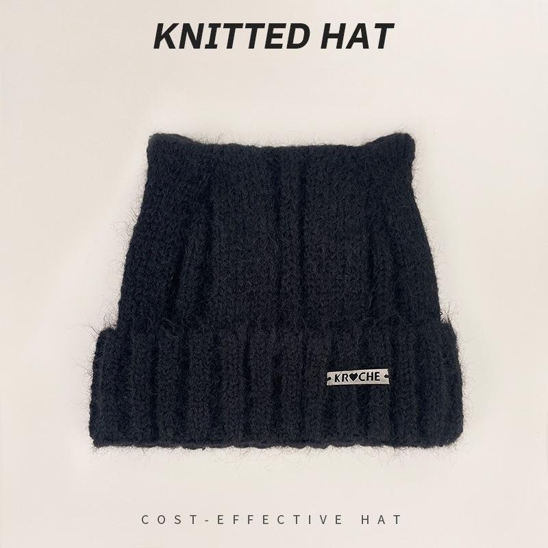 Cute Cat Ears Beanie Hat for Women Solid Color Warm Knit Cap Outdoor Ear Protection Pullover Cap Crochet Bonnet