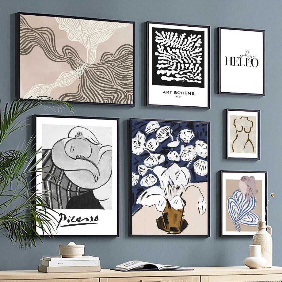 Abstract Figure Lines Stripe Girl Vase Wall Art Canvas Painting Posters And Prints Hotel Bar Pictures For Living Room Home Decor