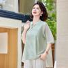 LANGSHA Stylish Mom's Tencel Blend Short Sleeve Blouse