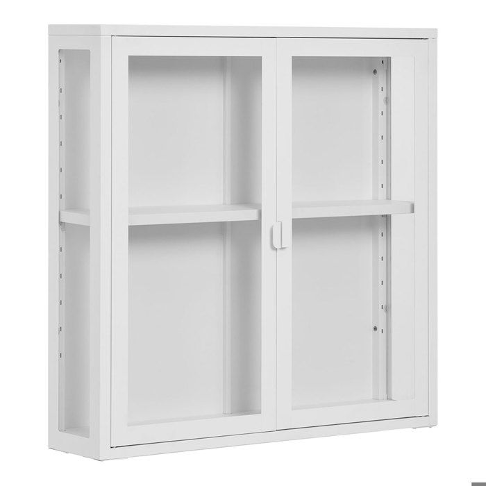 Vitrine murale - EBUY24 - KUBIX - 80x18x80 cm - Verre et métal blanc - 2 portes