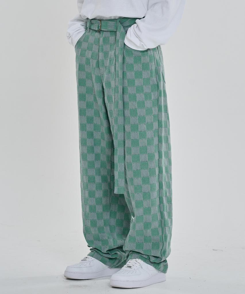AJOBYAJO Checkerboard Denim Pants [Mint]