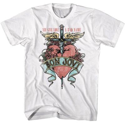 T-shirt da uomo Bon Jovi Bad Love Tatuaggio Cuore