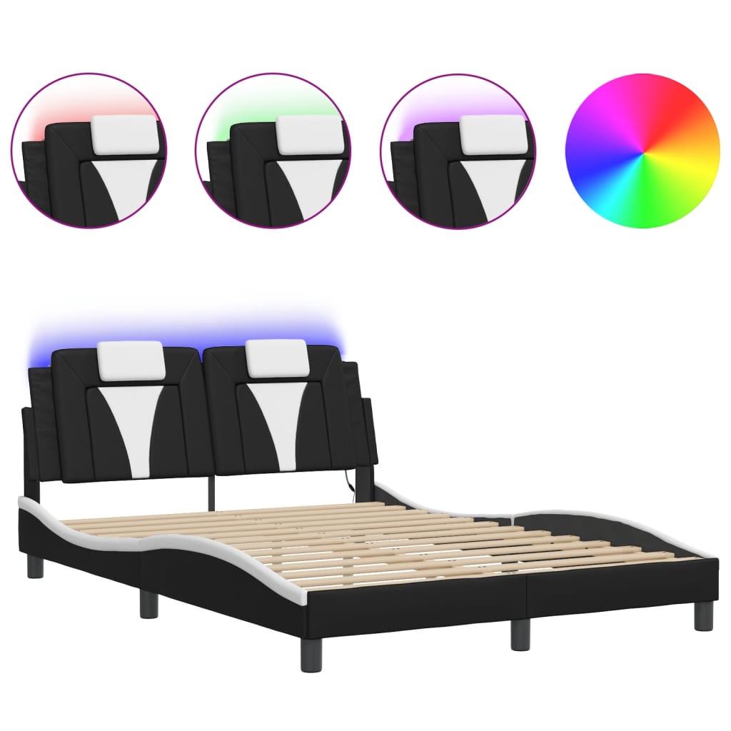 Viana Bed Frame with LED Lights without Mattress Black and White 140x200 cm