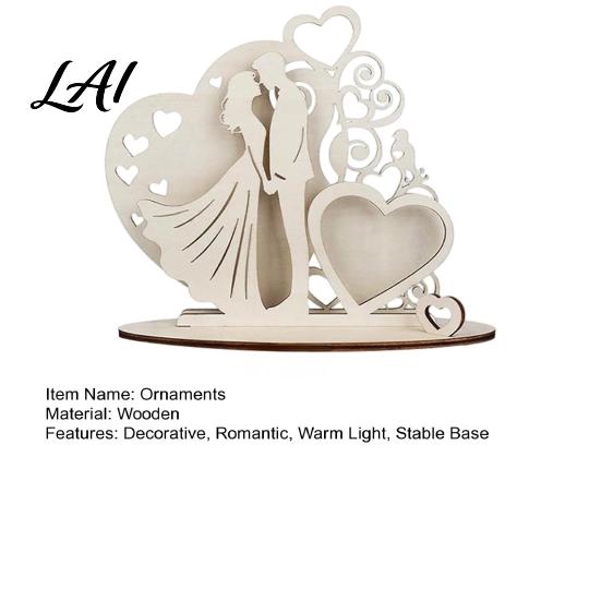 Wooden Ornament for Wedding Couple Ornaments with LED Lights Romantic Statue Heart Handcrafted Light Design Warm Glow Tabletop Night & Bedroom