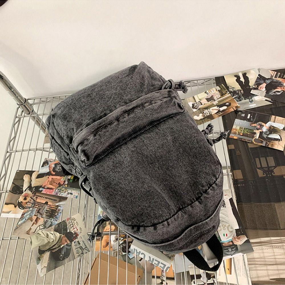 Japanese Style Denim Backpack Street Style Solid Crossbody Bag Portable Vintage Handbag Travel