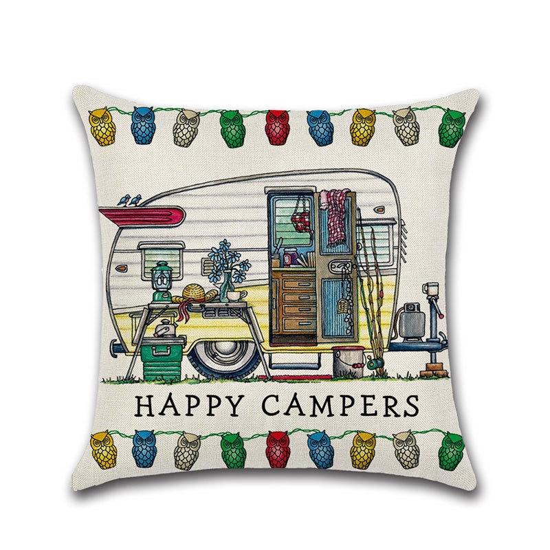 Ornate Happy Campers Sofa Throw Cushion Cover Ideal For Home Dcor