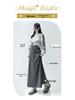 Women's Gray Elastic Waist A-Line Mini Skirt - Sporty High Waist, Bodycon, Slit, Casual Autumn Wear for Petite