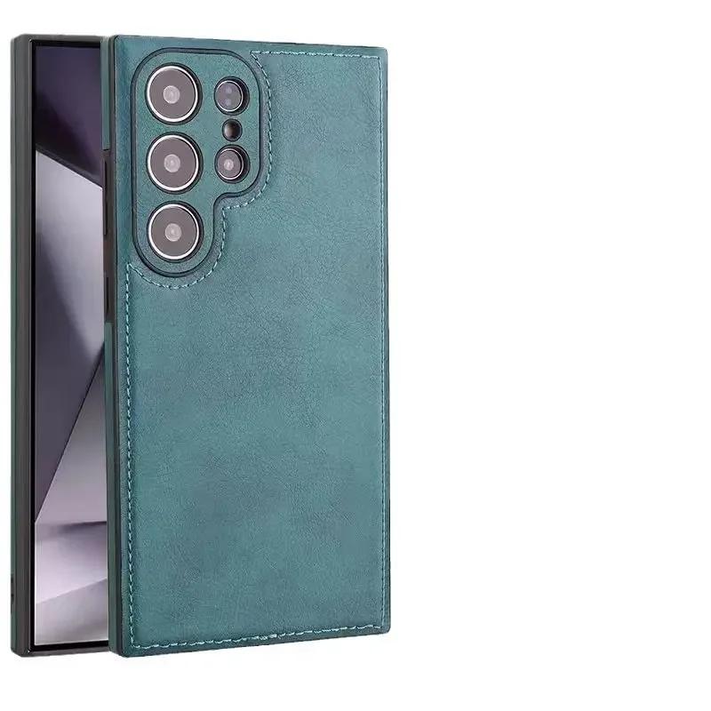 High-end Cowhide Leather Phone Case for Samsung Galaxy S26 Ultra S25 S24 S23 S22 A57 Camera Lens Protection Luxury Soft Cover